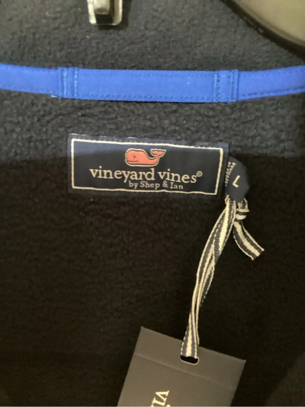 Vineyard Vines Navy Harbor Fleece Vest with Pink Logo Accent